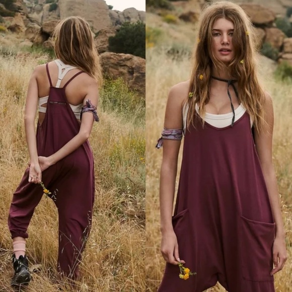 free people movement Pants - Free People Movement Hot Shot Onesie Maroon Oversized Stretch Womens L